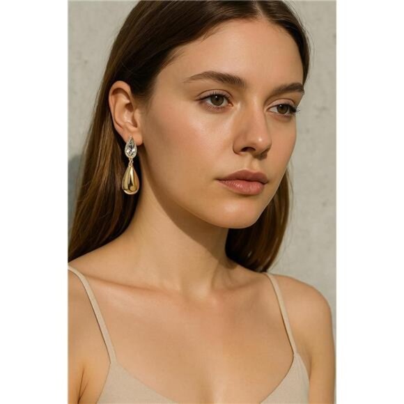 Elegant Gold Teardrop Earrings | Lightweight CZ Drop Earrings - Picture 3 of 6